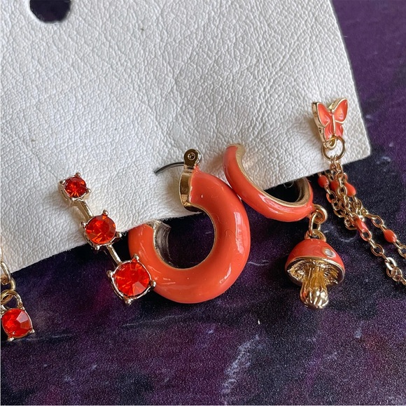 Free People Orange Le Jardin Hoop Stud Earring Set Mix & Match Gift - Picture 3 of 6